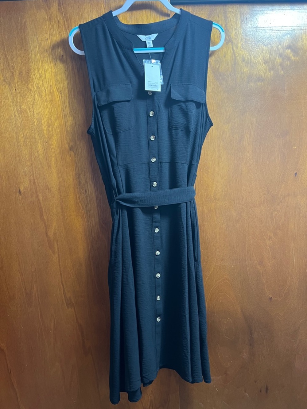 Croft & Barrow Black Sleeveless Button-Front Midi Dress with Belt